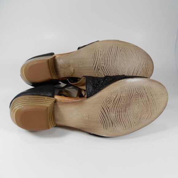 Miz Mooz Corra SANDALS Size 38 7.5 8 Peep Toe Black Embroidered Leather NEW - Picture 10 of 14
